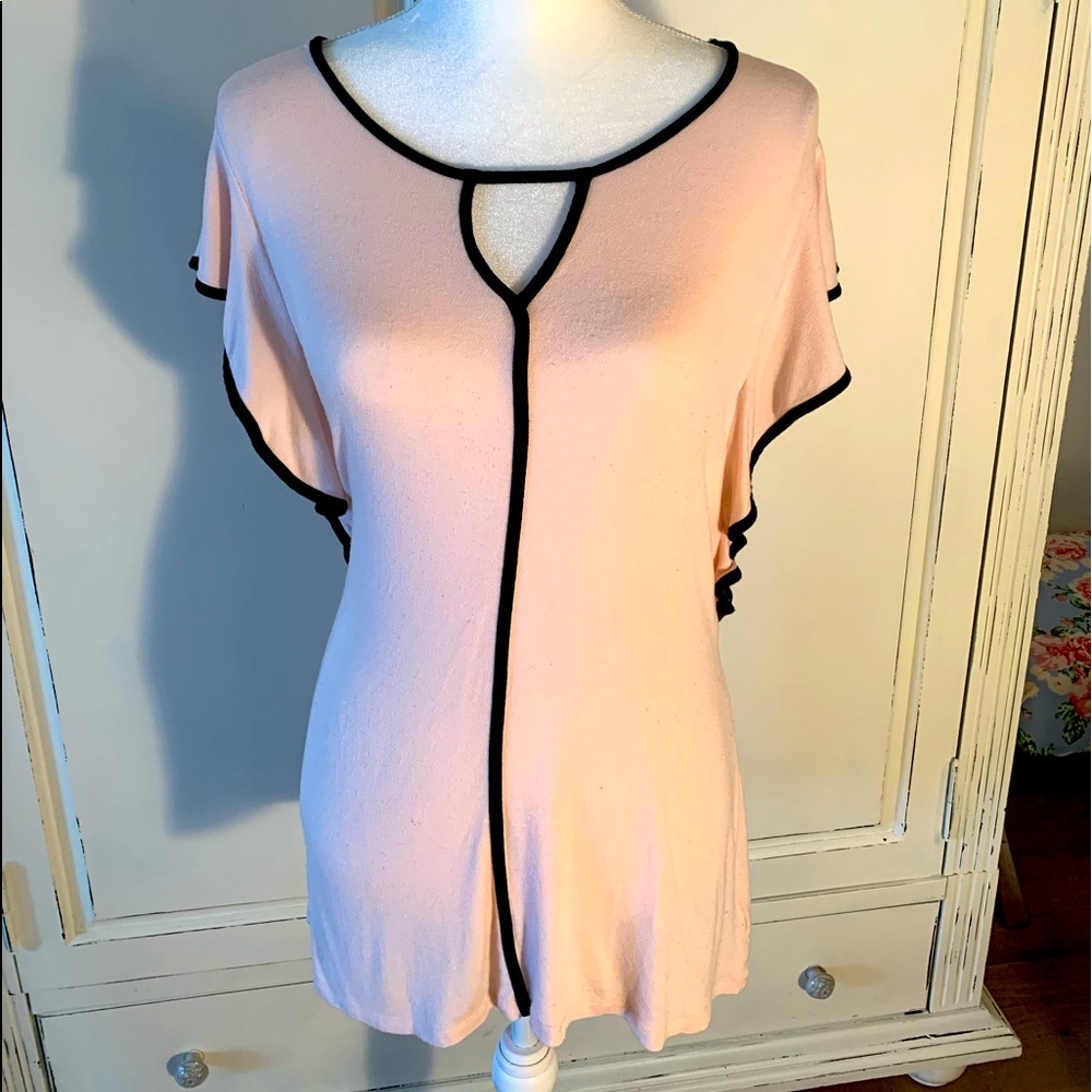 Light pink blouse with black trim
